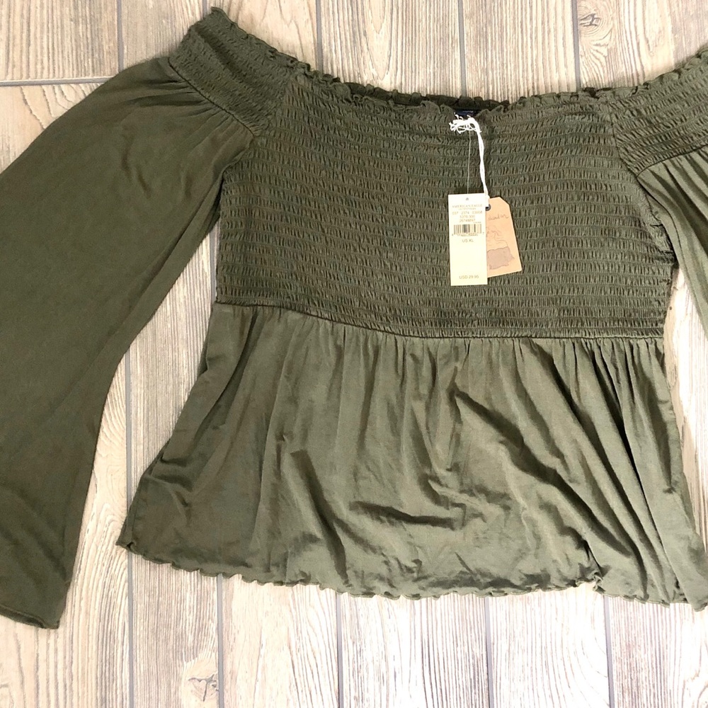 American Eagle Army Green Off-Shoulder Top